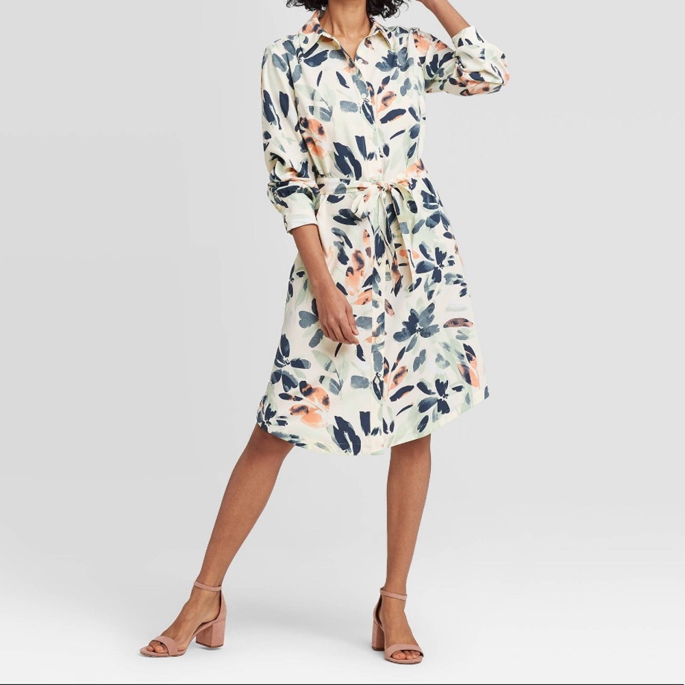 Long sleeved collared shirt dress